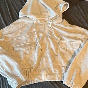 Gray Hooded Zip-Up Jacket Cropped